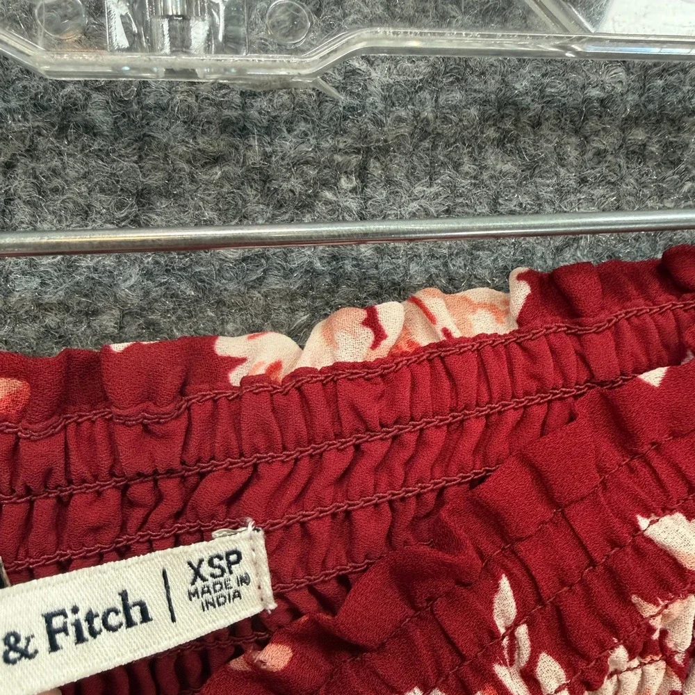 Abercrombie &‎ Fitch 2 Piece Set Women XSP Red Floral Midi Skirt Crop Top Boho